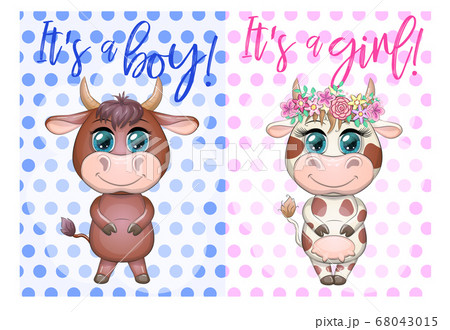 Two Cute Cartoon babies boy and girl Two Cute Cartoon babies boy and girl 68043015