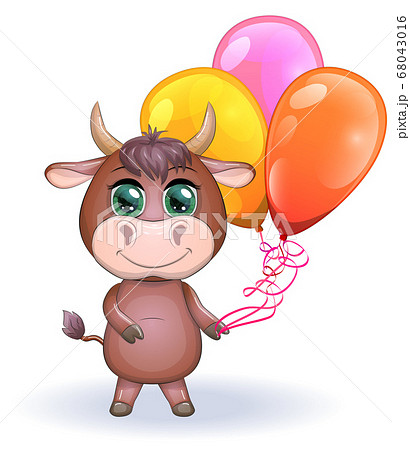 Cute cartoon bull with balloons with beautiful 68043016