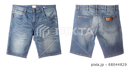 Front and back side of new men blue denim shorts 68044829