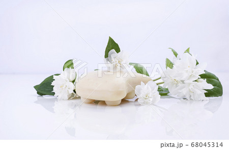 Handmade jasmine soap. Natural cosmetics for spa treatments and body care. Soap and fresh jasmine 68045314