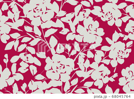 Floral seamless pattern. Silhouettes made of roses and petals. 68045764