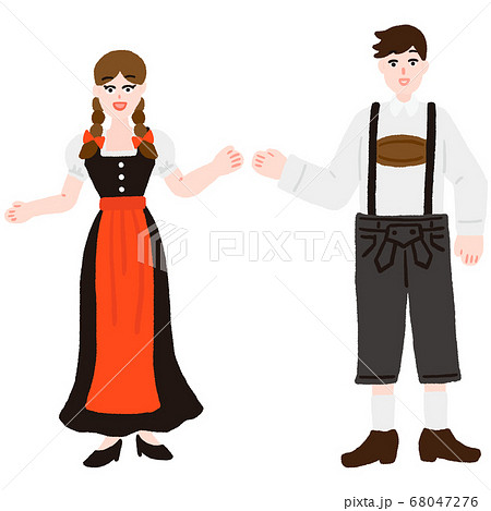 ドイツの民族衣装を着た男女 ディアンドルとレーダーホーゼンのイラスト素材 68047276 Pixta