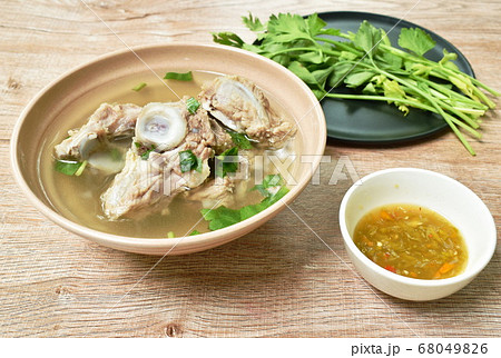 boiled pork bone with Chinese celery soup dipping spicy chili sauce 68049826
