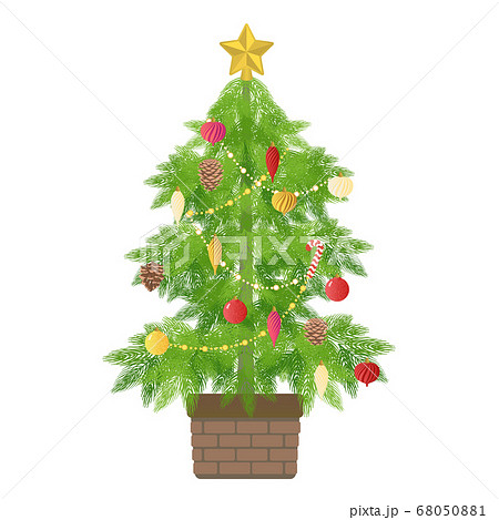 定番のオーナメントが飾り付けられたクリスマスツリーのベクターイラストのイラスト素材