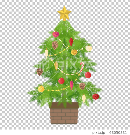 定番のオーナメントが飾り付けられたクリスマスツリーのベクターイラストのイラスト素材