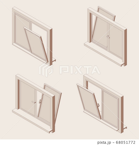 Isometric outline set of open windows, Isometric outline set of open windows, 68051772