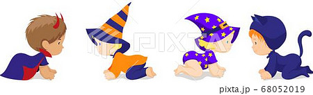 cute happy little kids in different colorful halloween costumes set 68052019