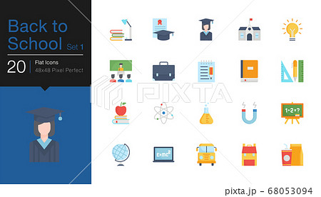 Back to school icons set 1. Flat design.  68053094