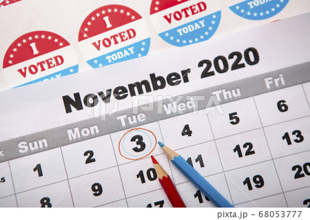 Red and blue symbolic pencils represents the Election Day Red and blue symbolic pencils represents the Election Day 68053777