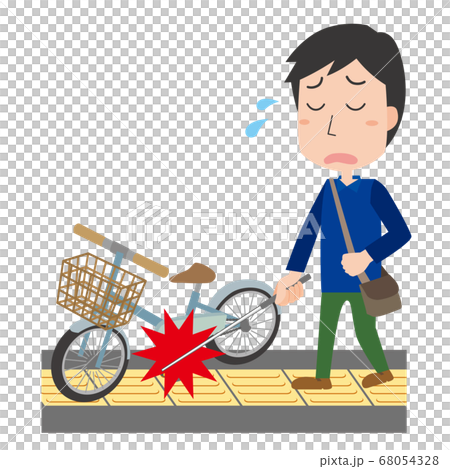 点字ブロックの上にある自転車で困る視覚障がい者 68054328