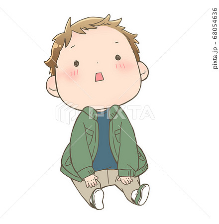 すわりながらぼんやりしている男の子のイラスト素材