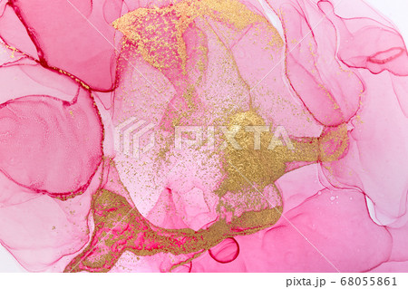 Alcohol ink pink abstract background. Floral style watercolor texture. Pink and gold paint stains illustration. Alcohol ink pink abstract background. Floral style watercolor texture. Pink and gold paint stains illustration. 68055861