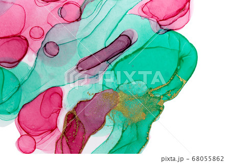 Green and pink pattern isolated on white background. Transparent watercolor texture. Pink, green and gold drops illustration. Green and pink pattern isolated on white background. Transparent watercolor texture. Pink, green and gold drops illustration. 68055862