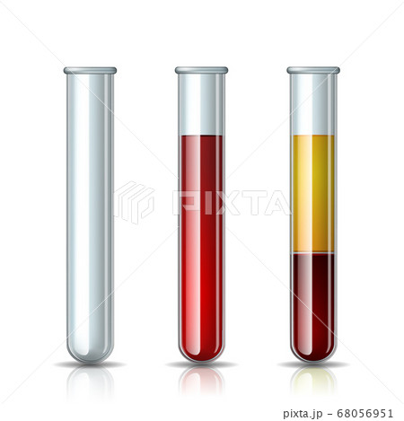 Set of glassware tube empty, filled blood and Fractioned blood in vitro, plasma and layers red blood cells. 68056951