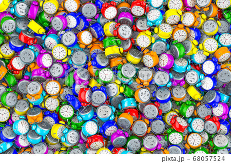 Background from colored alarm clocks, 3D rendering Background from colored alarm clocks, 3D rendering 68057524