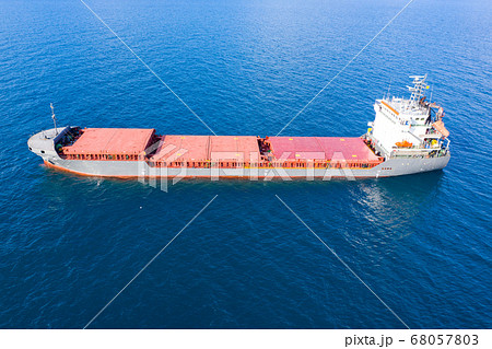 Large general cargo ship, Top down aerial. 68057803