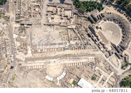 Aerial view of Beit Shean ancient ruins. Aerial view of Beit Shean ancient ruins. 68057811