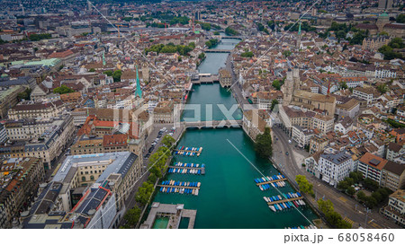 Flight over River Limmat in Zurich Switzerland 68058460