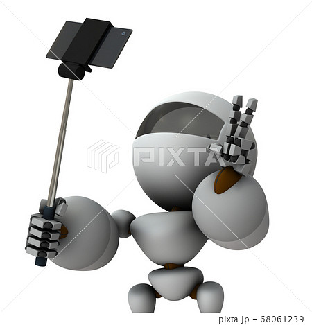 自撮を楽しむ人工知能のロボット。3Dレンダリング。 68061239