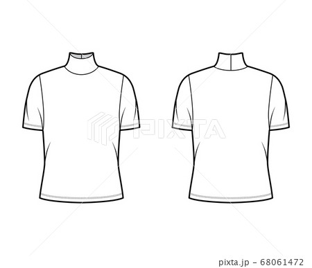 Turtleneck jersey t-shirt technical fashion illustration with short sleeves, oversized body.  68061472