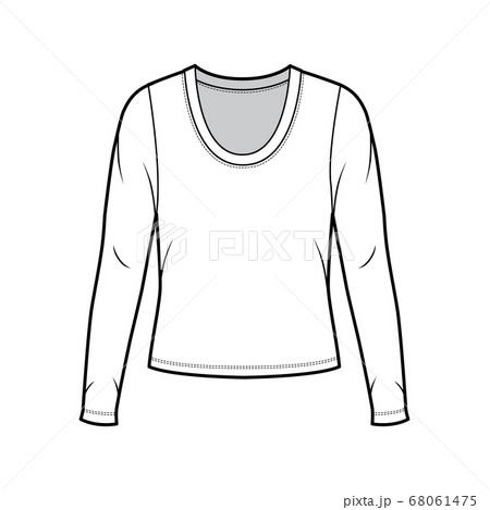 Scoop neck jersey sweater technical fashion illustration with long sleeves, oversized body  68061475