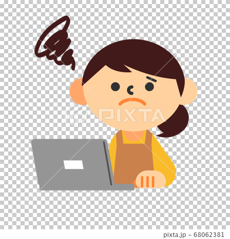 人女性圍裙計算機沮喪 人女性圍裙計算機沮喪 68062381