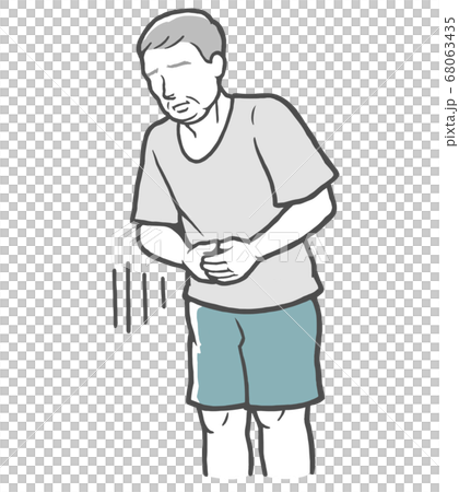 お腹に手をあてる腹痛の中年男性 お腹に手をあてる腹痛の中年男性 68063435