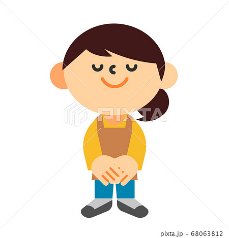 人物 女性 エプロン 全身 お辞儀 挨拶 礼のイラスト素材