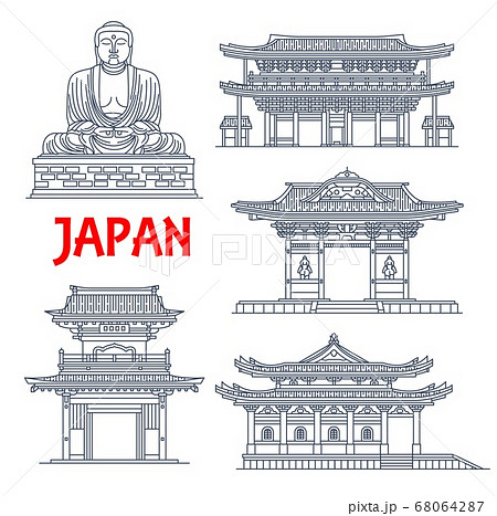 Japanese travel landmark, thin line pagoda, statue Japanese travel landmark, thin line pagoda, statue 68064287