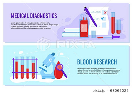 Blood test research and medical diagnostics banner template set Blood test research and medical diagnostics banner template set 68065025