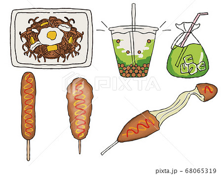 お祭りセット 食べ物編のイラスト素材
