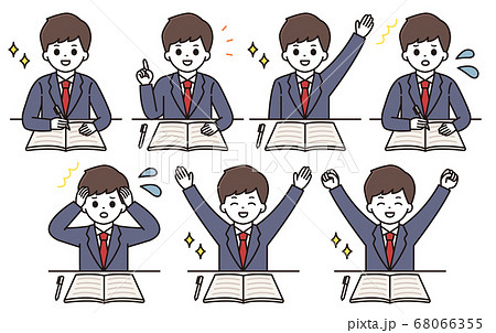 男子学生 勉強 イラスト セットのイラスト素材
