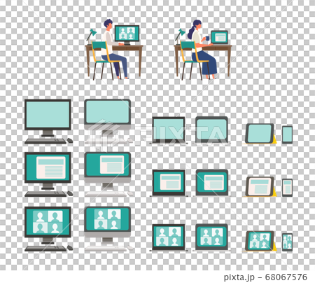 デスクトップパソコン、ノートパソコン、タブレット　マルチデバイスイラストセット【ビジネス】【ベクター 68067576