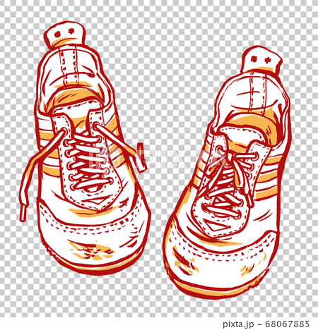 Showa-style athletic shoes worn out, drawn in... - Stock Illustration ...