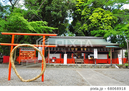 横浜市戸塚区 相州春日神社の拝殿と茅の輪と新緑の写真素材 横浜市戸塚区 相州春日神社の拝殿と茅の輪と新緑の写真素材