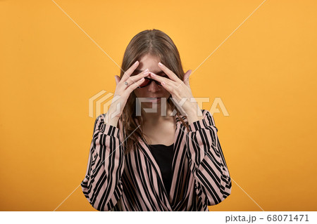 Upset Girl Covered Her Face With Hands Upset Girl Covered Her Face With Hands 68071471