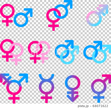 男女やトランスジェンダーを表す性別記号のアイコンセットのイラスト素材