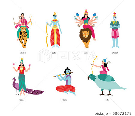 Indian gods - isolated set of Hindu religion figures - flat vector illustration on white background Indian gods - isolated set of Hindu religion figures - flat vector illustration on white background 68072175