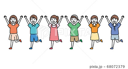 バンザイして走る子供たちのイラスト素材