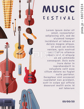 Music Festival Banner with Orchestral Musical Instruments and Place for Text, Advertisement Poster, Brochure, Flyer, Invitation Card Vector Illustration 68073834