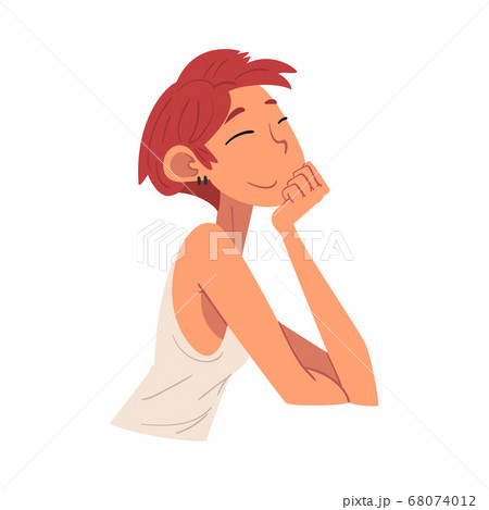 Thoughtful Girl, Relaxed Teen Girl Dreaming about Something Vector Illustration 68074012