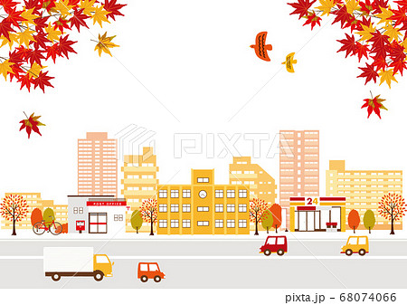 秋の街並み 背景イラストのイラスト素材