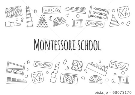 Hand drawn kid toys for Montessori games. Education logic toys for preschool children. 68075170
