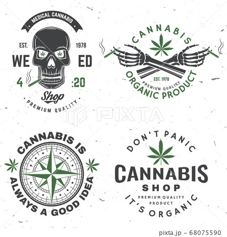 Medical Cannabis Badge Label With Skeleton のイラスト素材