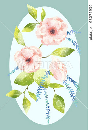 優しいタッチのアネモネのイラスト 背景付きのイラスト素材