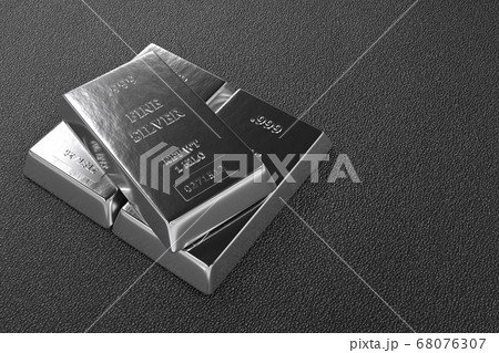 Close up view of Silver bars or ingots in bank vault background. Precious metal.3D illustration Close up view of Silver bars or ingots in bank vault background. Precious metal.3D illustration 68076307