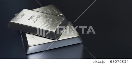 Close up view of Silver bars or ingots in bank vault background. Precious metal.3D illustration Close up view of Silver bars or ingots in bank vault background. Precious metal.3D illustration 68076334