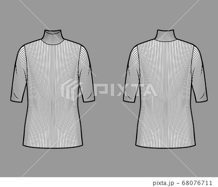 Turtleneck ribbed-knit sweater technical fashion illustration with elbow sleeves, oversized body, tunic length. Turtleneck ribbed-knit sweater technical fashion illustration with elbow sleeves, oversized body, tunic length. 68076711