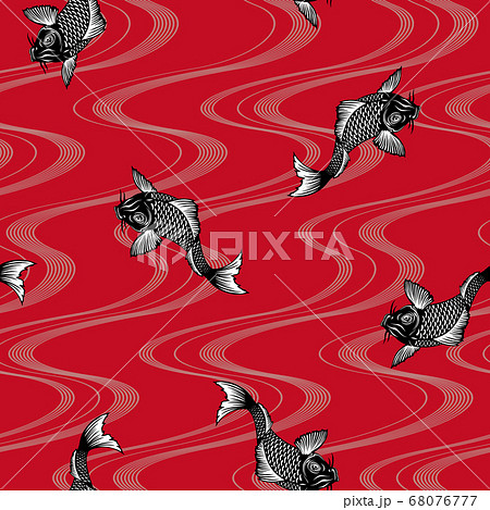 和柄 鯉と波の連続する模様 のイラスト素材
