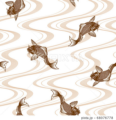 和柄 鯉と波の連続する模様 のイラスト素材